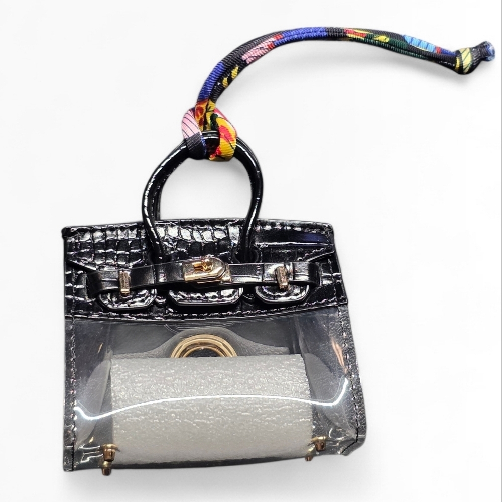 Mini Clear Designer-Inspired Dog Poop Bag Holder Purse | Black Croc Trim |